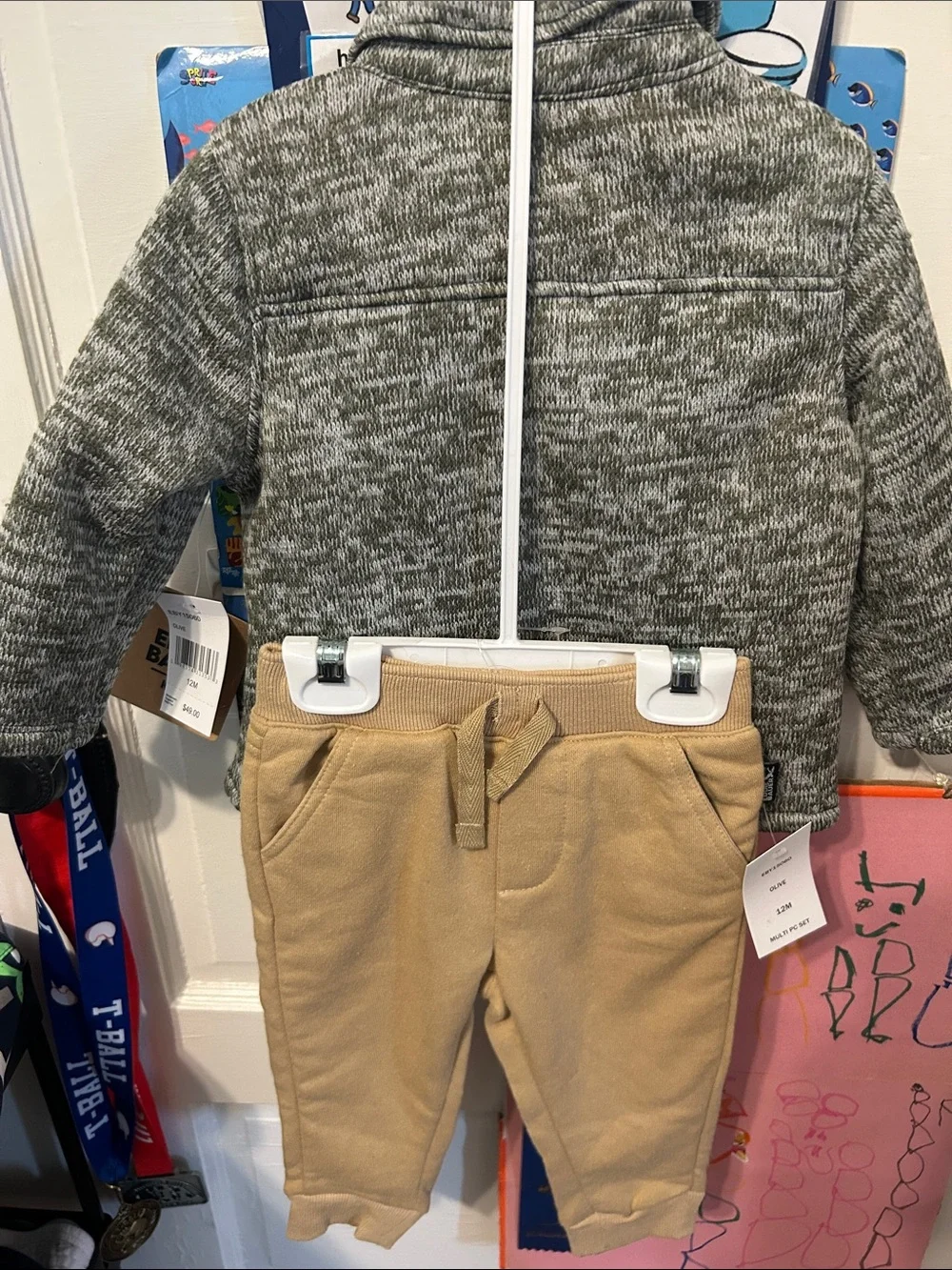 Eddie Bauer Gray Knit Sherpa-Lined Jacket with Tan Pocket